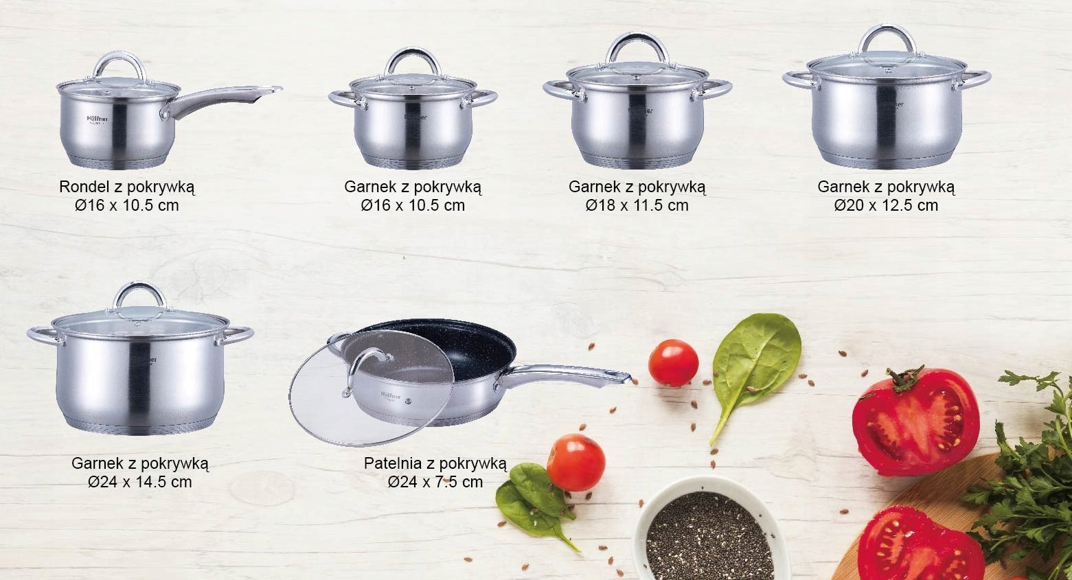 Set of pots hoffner stainless steel 12 el. 4450 Line hoffner