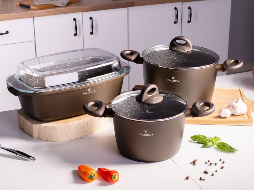 Set of pots with durable non-stick coating induction Valdinox Aurum Packaging status original