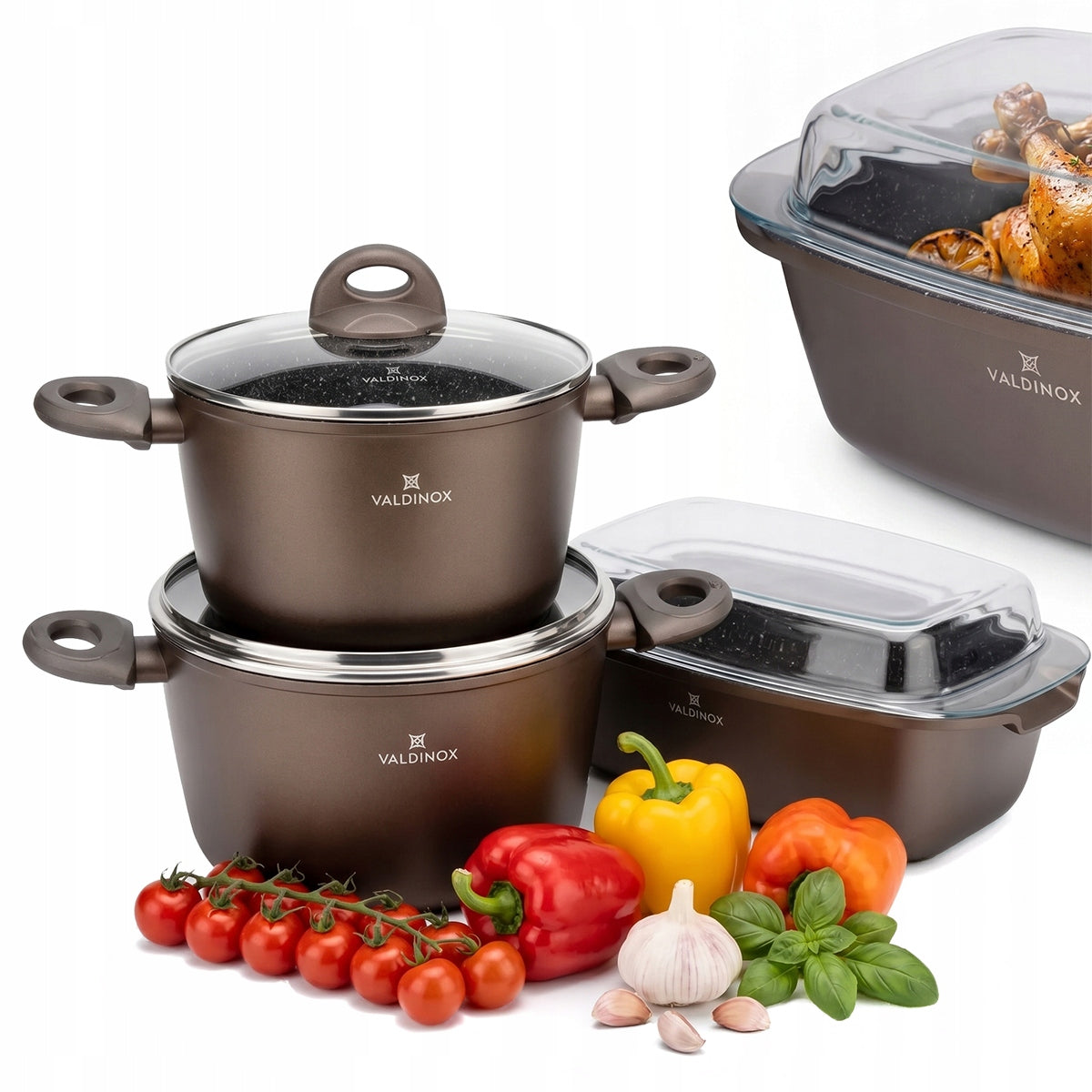 Set of pots with durable non-stick coating induction Valdinox Aurum