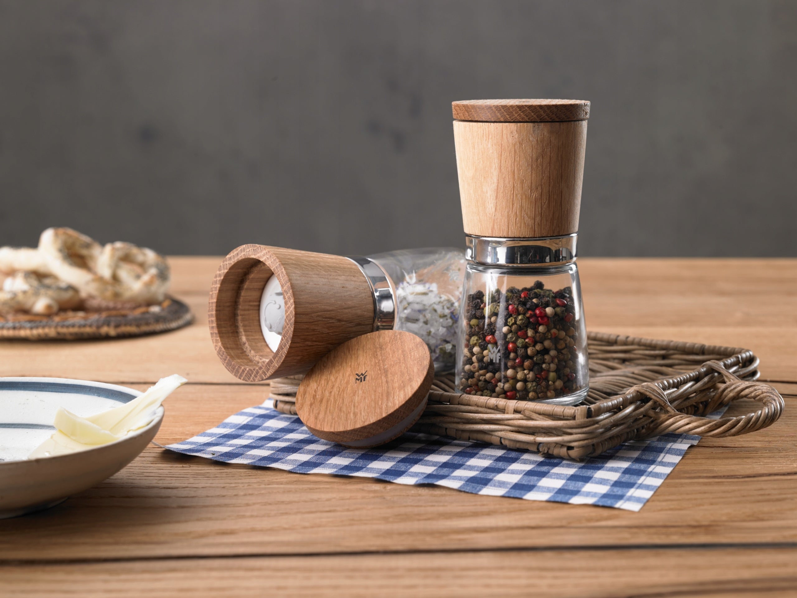 Set of salt and pepper grinders WMF Ceramill Nature wooden Packaging status original