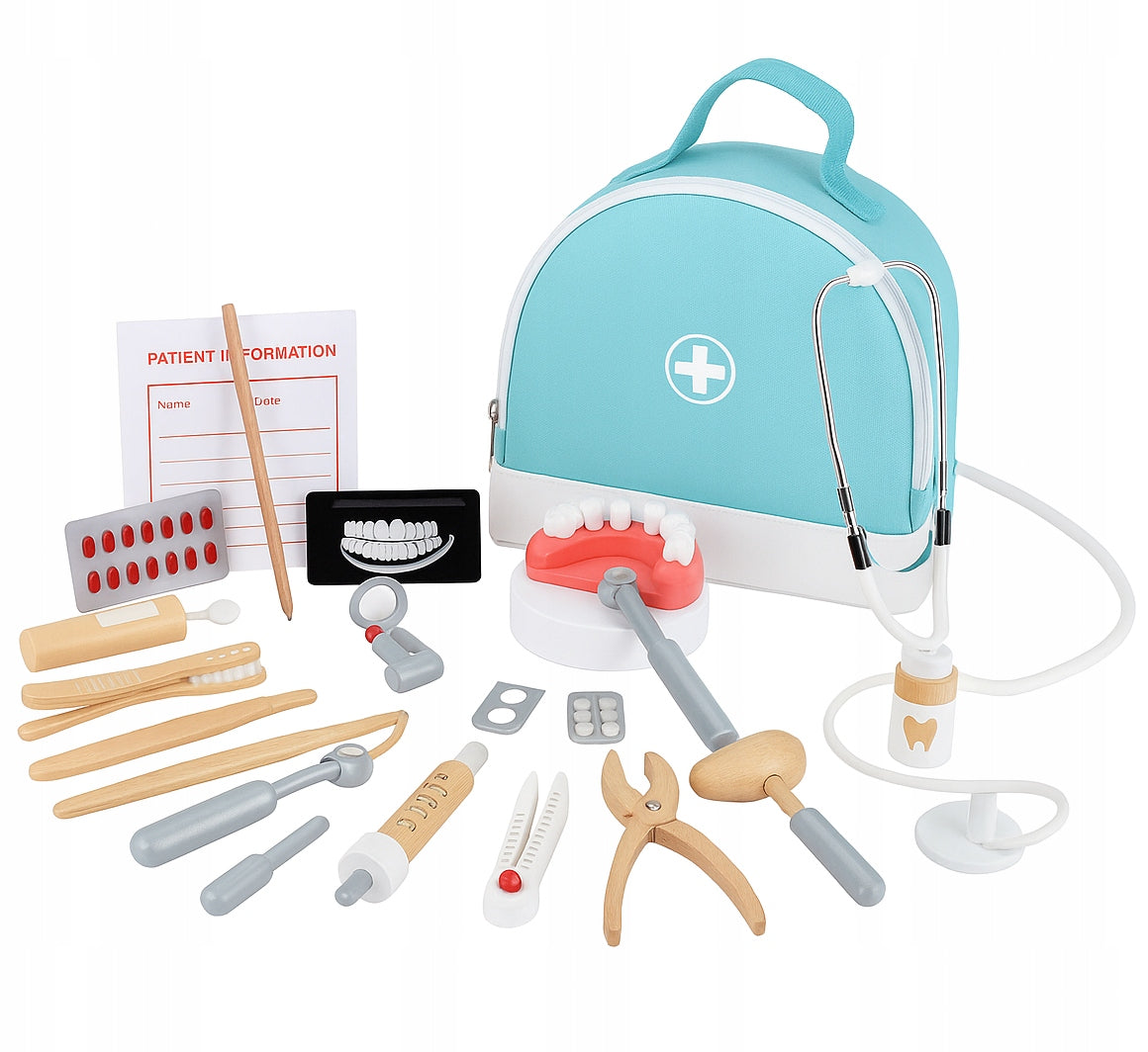Set of small doctor wooden dentist akcesoria first aid kit stethoscope W081