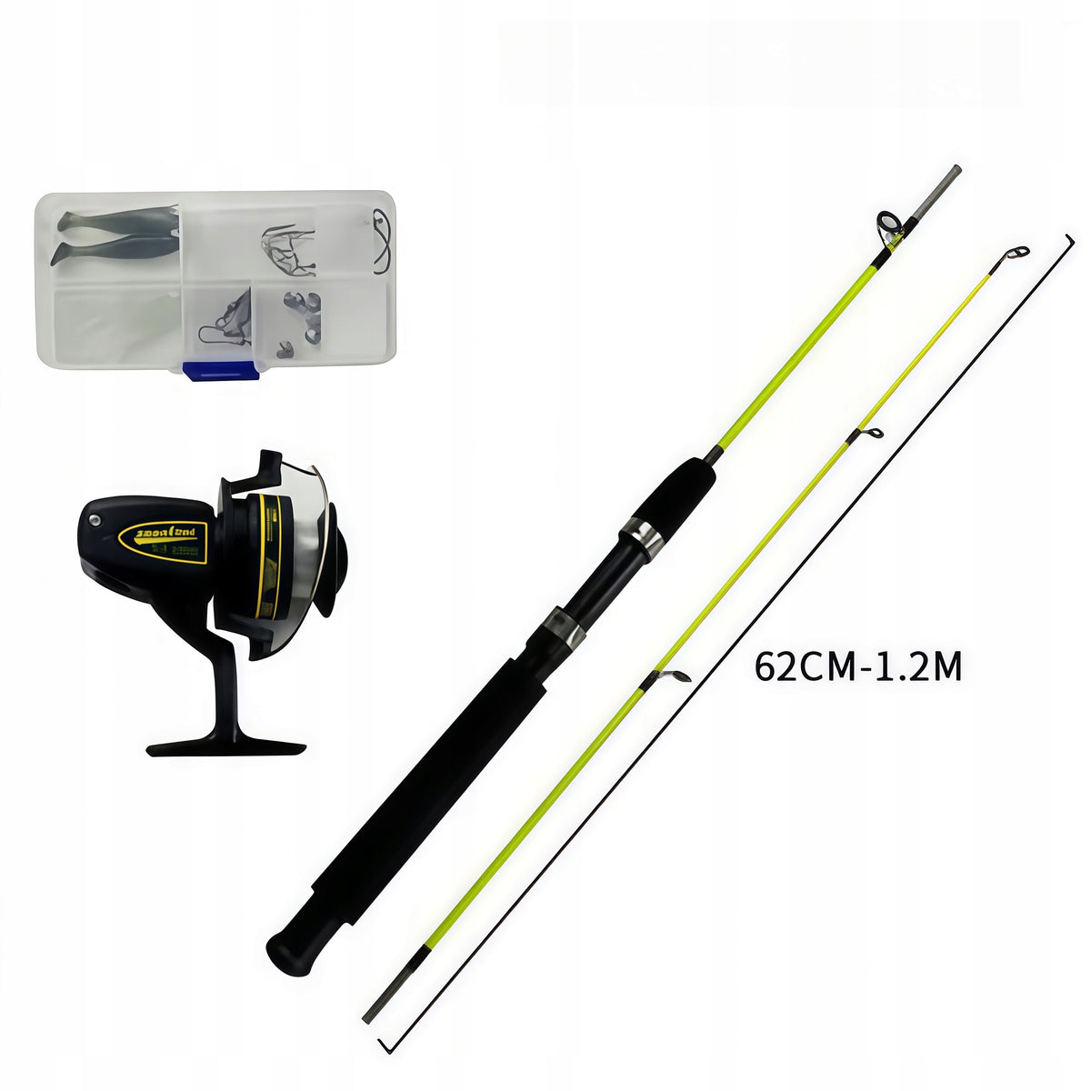 Set of spinning. 1,2m, fiberglass, reel 1000 + accessories, Brand no brand