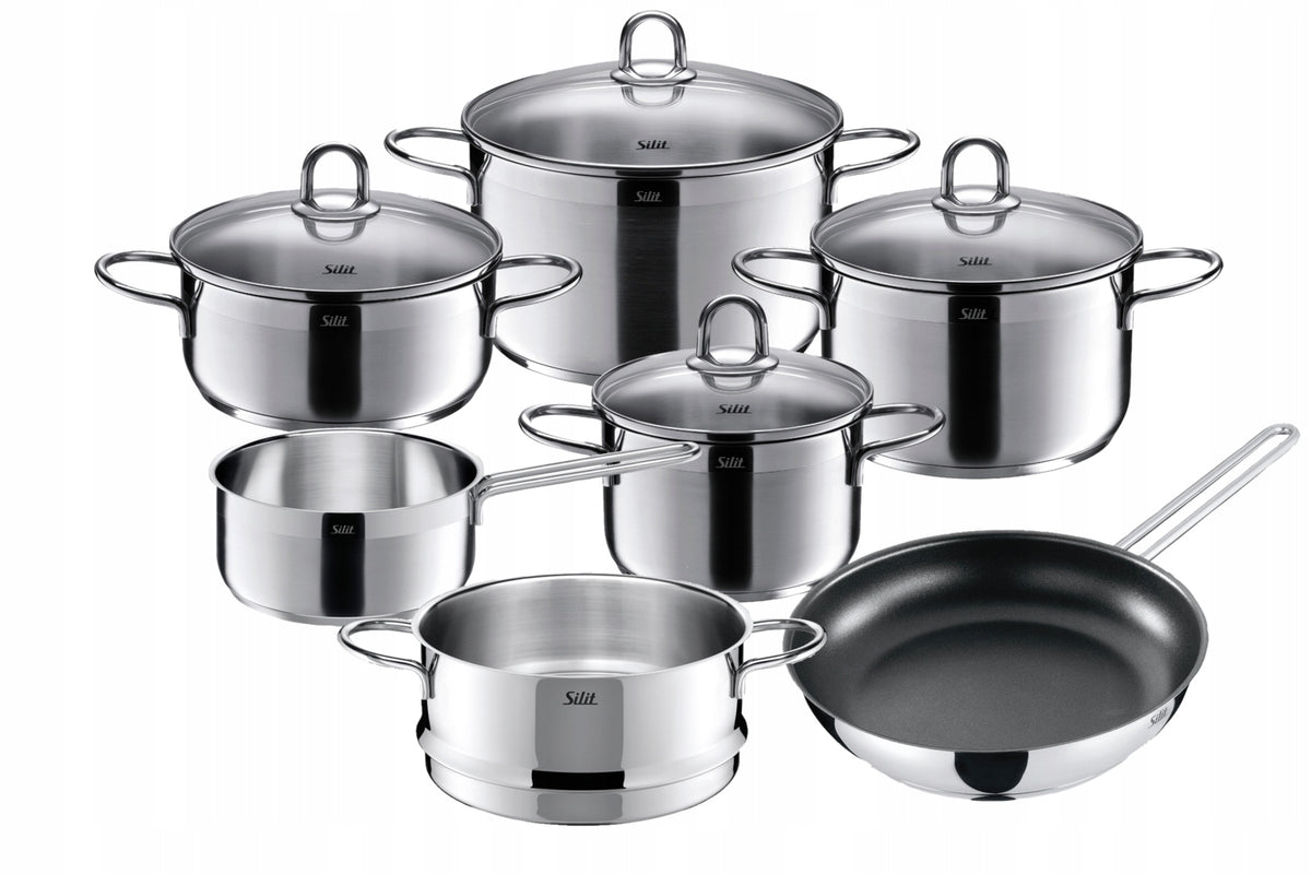 Set of steel pots with lids Silit Diamant 11 el. induction gas