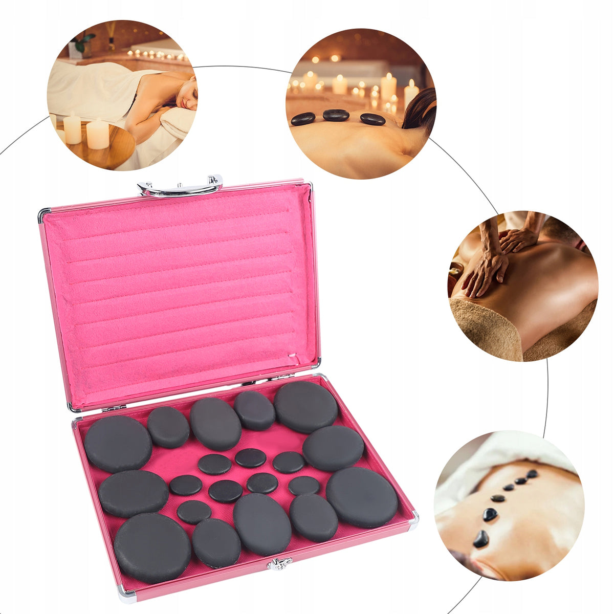 Set of stones with basalt heater for massage 20 pcs.