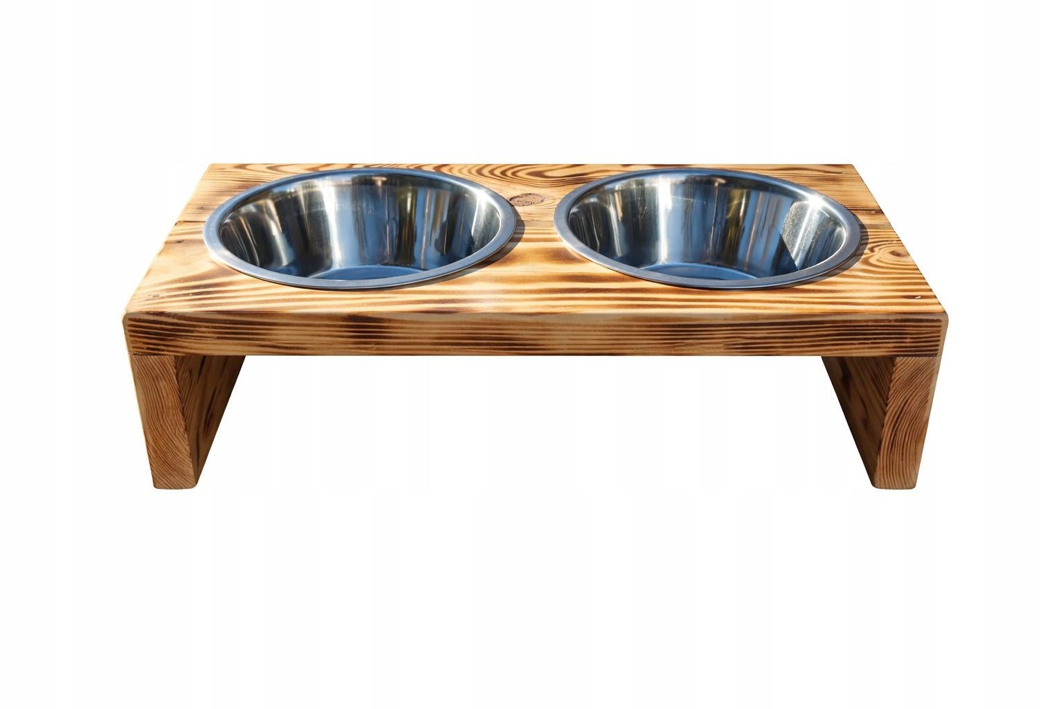 Set of two 1800 ml dog bowls on wooden stand