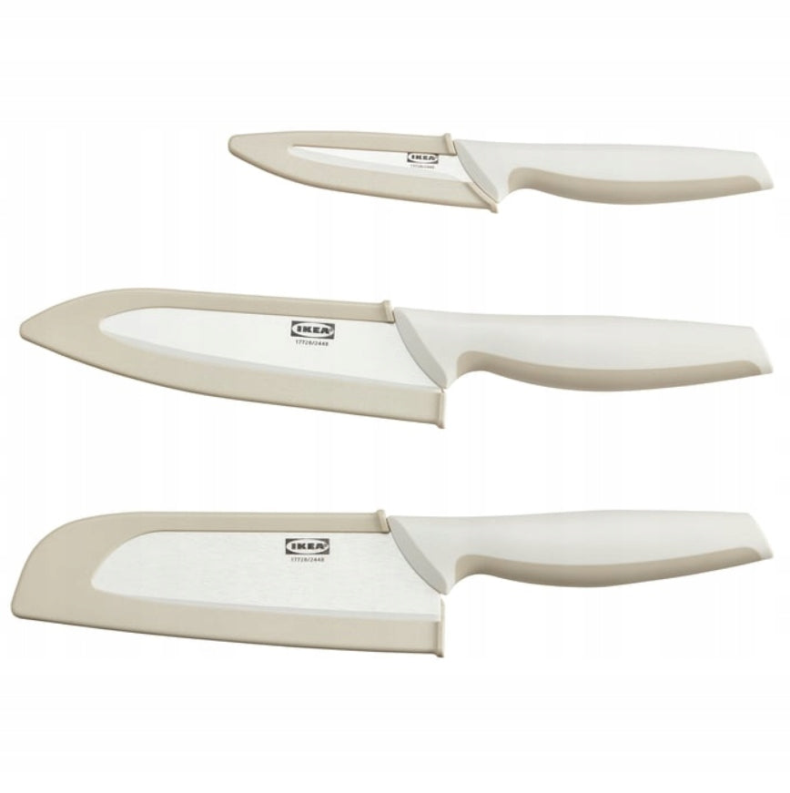 Set of universal ceramic knives 3 pcs sharp IKEA HACKIG beige