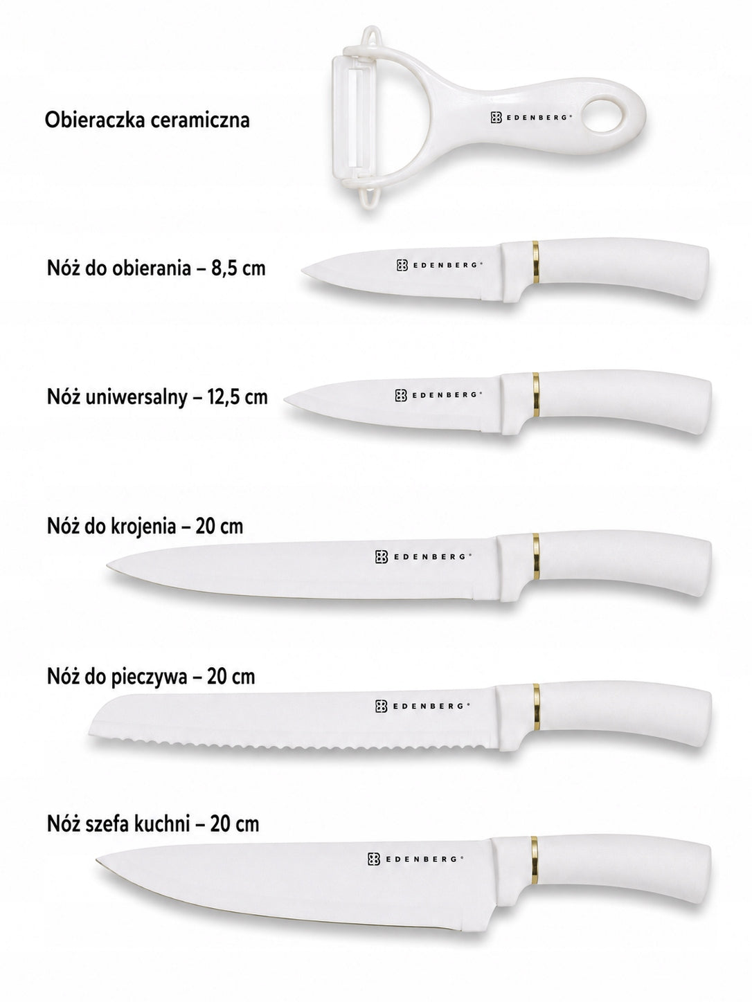 Set of white knives 5 pcs. + ceramic peeler in magnetic box Packaging status original