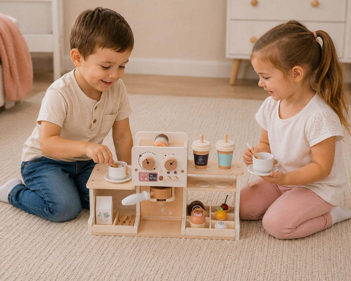 Set of wooden multicolor cafe + accessories