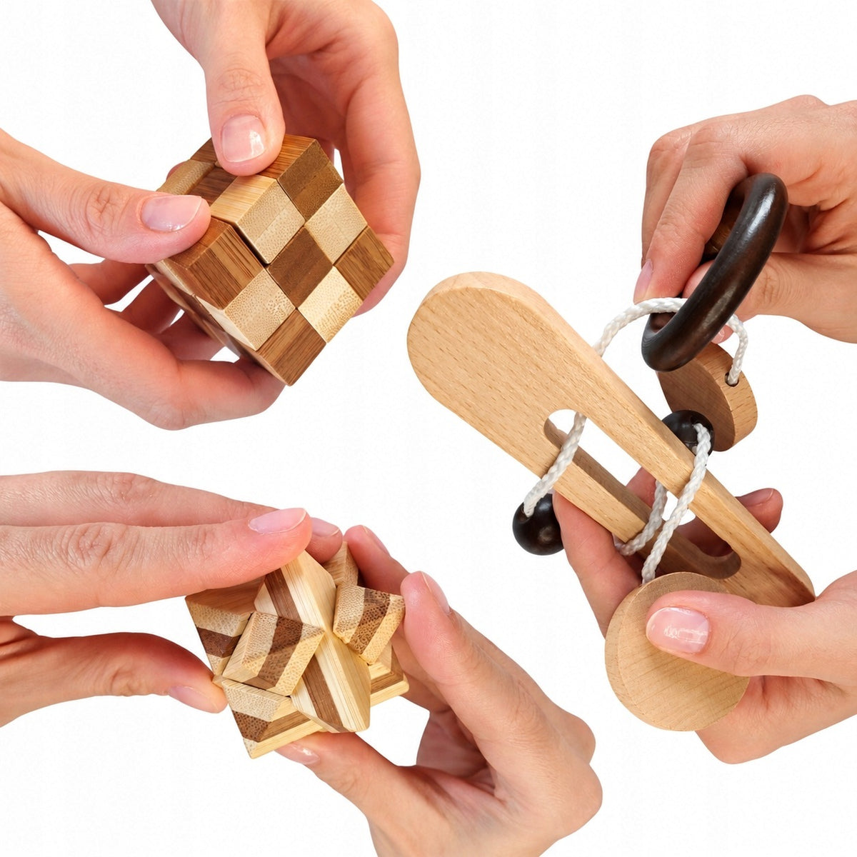 Set of wooden retro puzzles something for children teenagers adult iq
