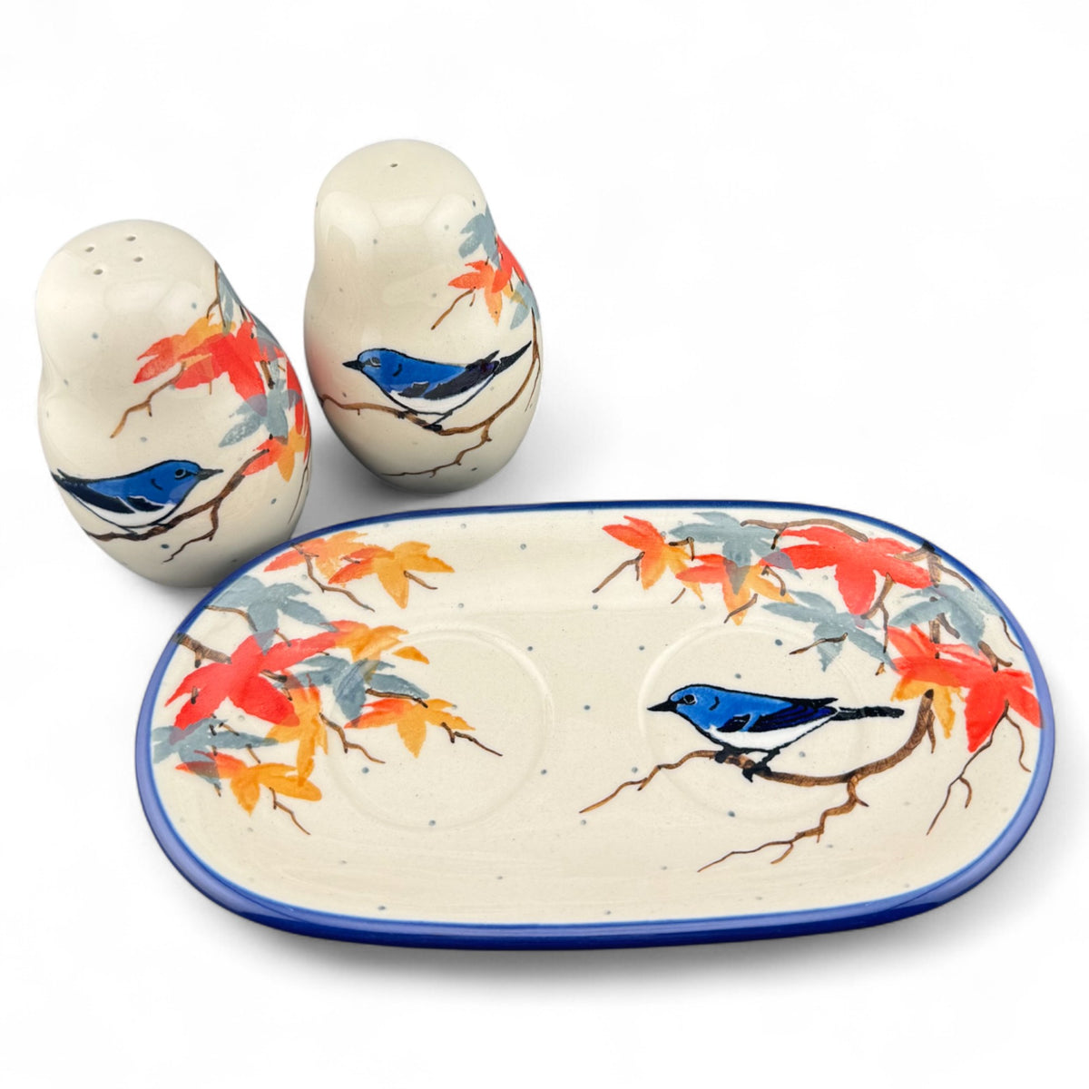 Set salt shaker pepper shaker UNIKAT Autumn bird U5074 Bolesławiec Brand Ceramika Artystyczna
