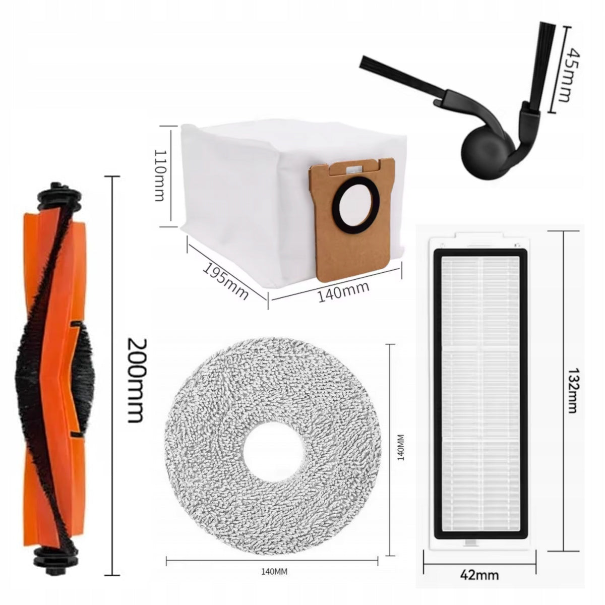 Set side brush filters mop bags for Xiaomi 5 / 5 Pro OV31GL OV21GL Manufacturer code AROB000178
