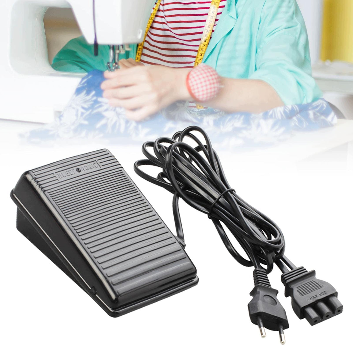 Sewing Machine Foot Pedal Power Cord Black 220V Repair Nonslip Foot Switch