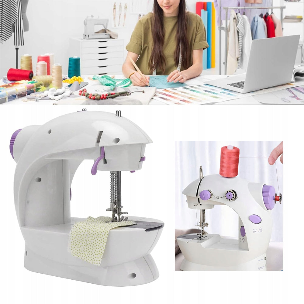 Sewing Machine Mini 2 Modes Manual Automatic White Purple Dominant color white