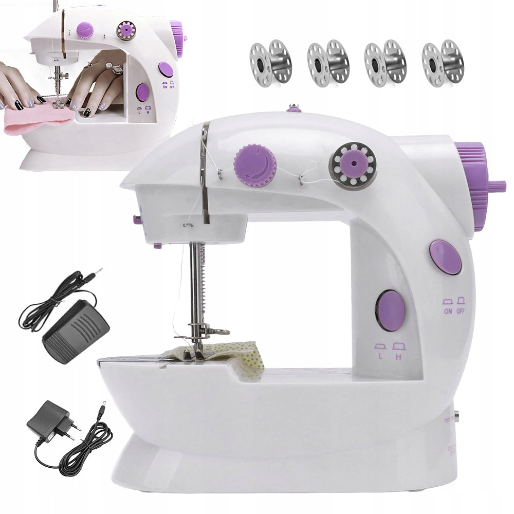 Sewing Machine Mini 2 Modes Manual Automatic White Purple