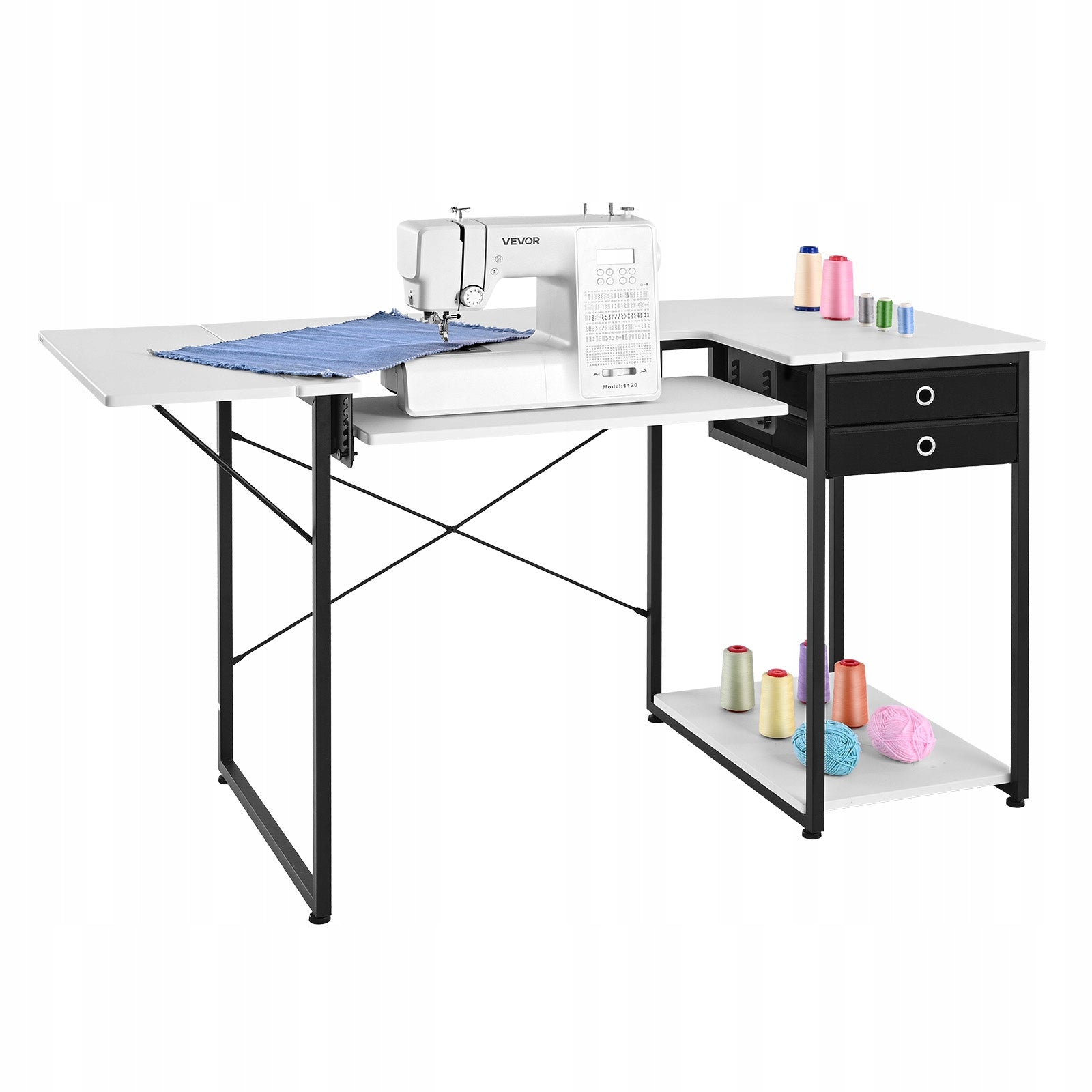Sewing Table Height Adjustable With Fabric Drawer And Folding Top