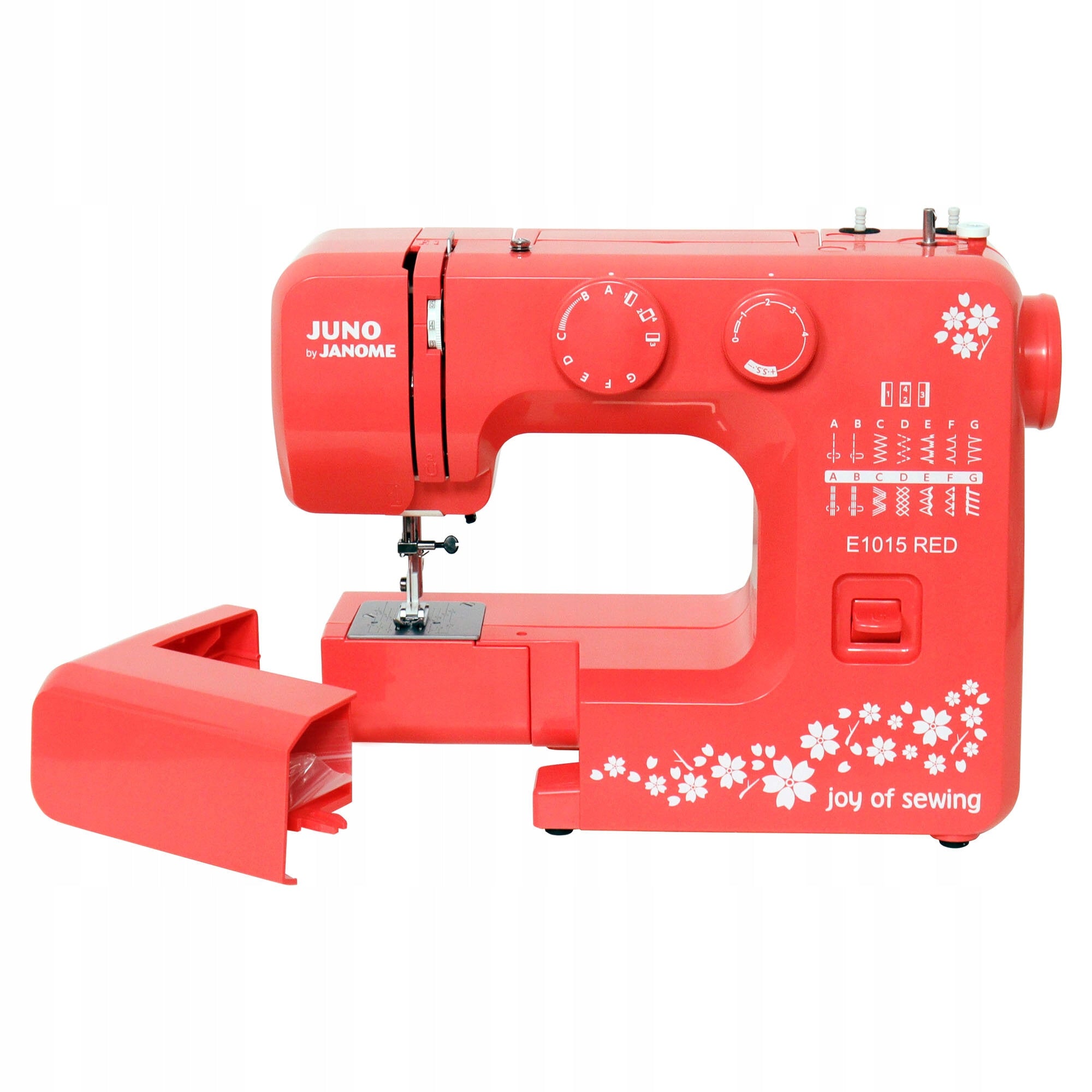 Sewing machine JANOME Juno E1015 Red Types of stitches zigzag straight elastic invisible overlock