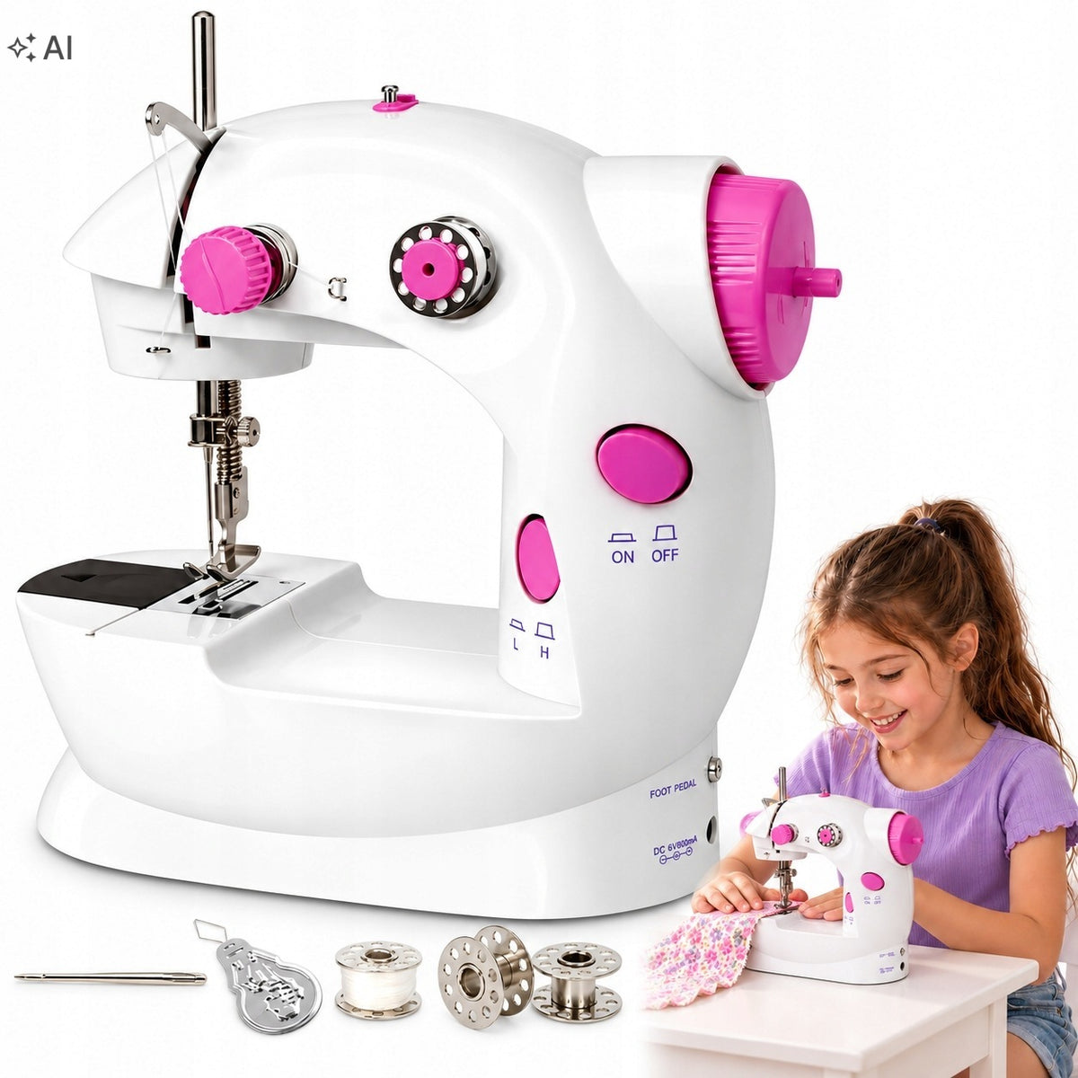 Sewing machine for children bobbin thread pedal speed control fun
