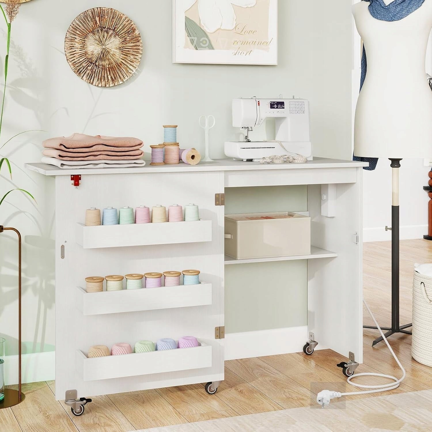Sewing machine table folding table on wheels worktop workstation Brand Vevor
