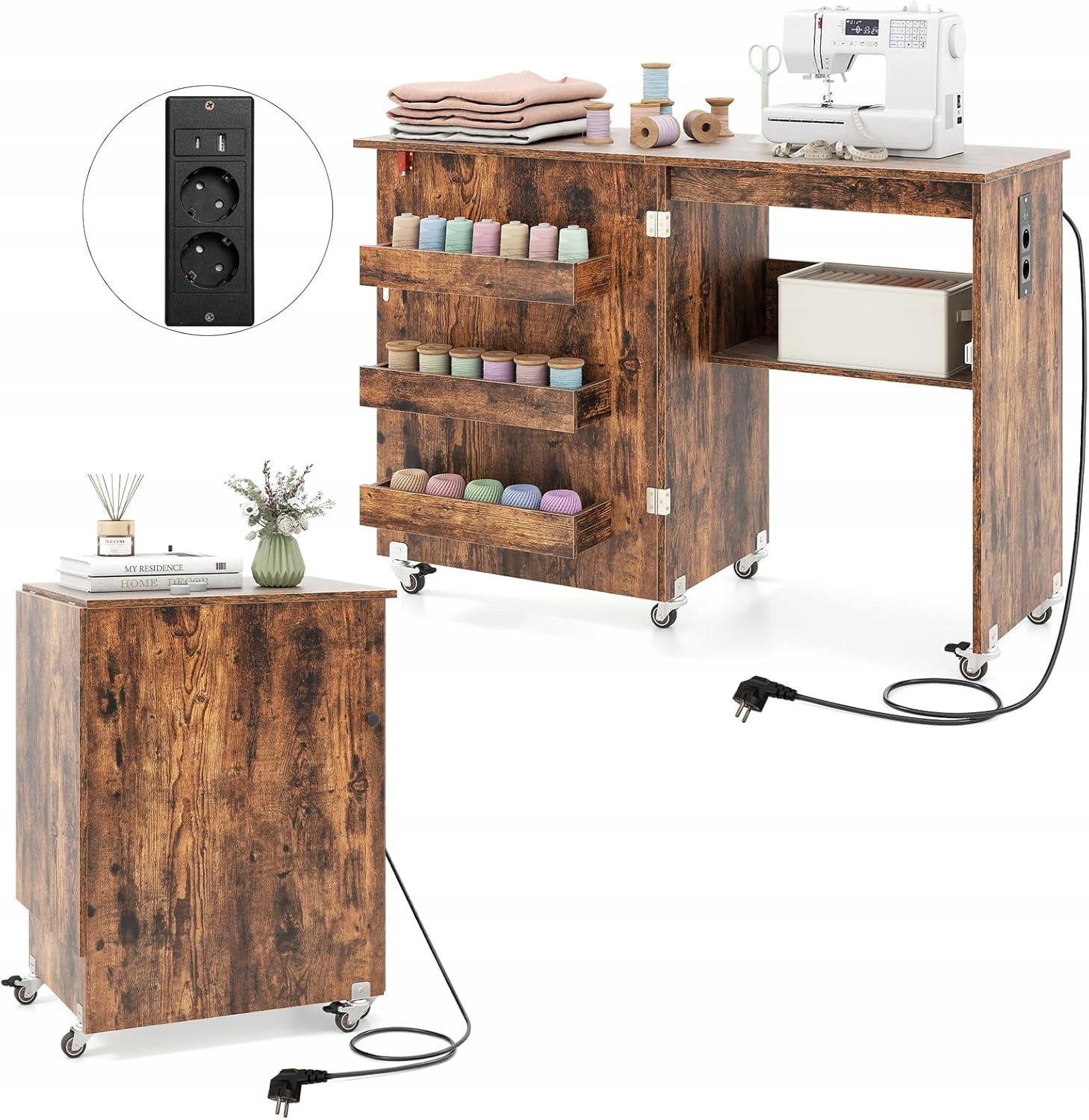 Sewing machine table folding table on wheels worktop workstation