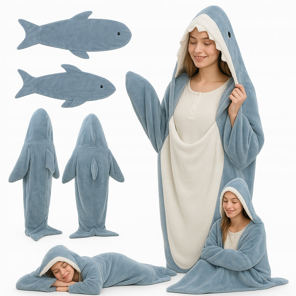 Shark Blanket Pajama Sweatshirt Hooded Sleeping Bag Warm Universal Size 210 cm Manufacturer code Koc Rekin Uniwersalny 210 cm