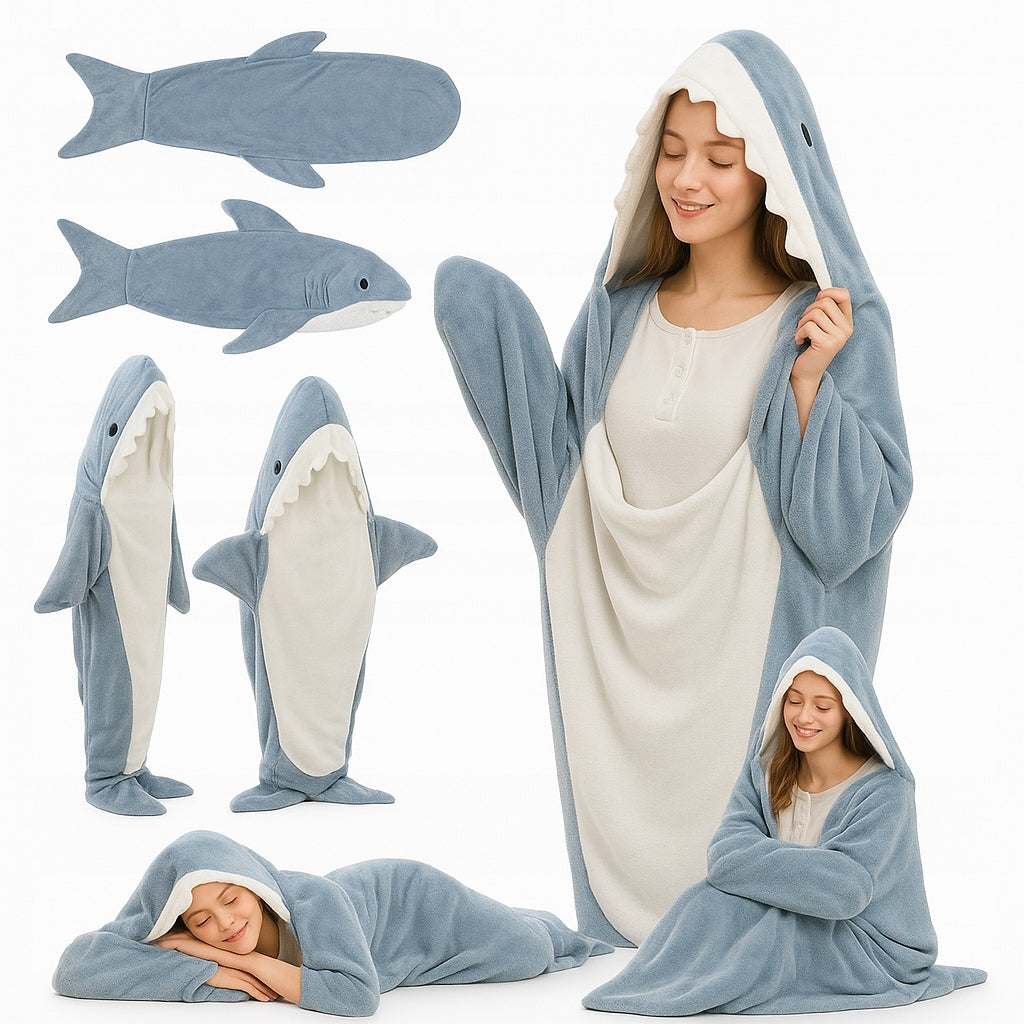 Shark Blanket Pajama Sweatshirt Hooded Sleeping Bag Warm Universal Size 210 cm