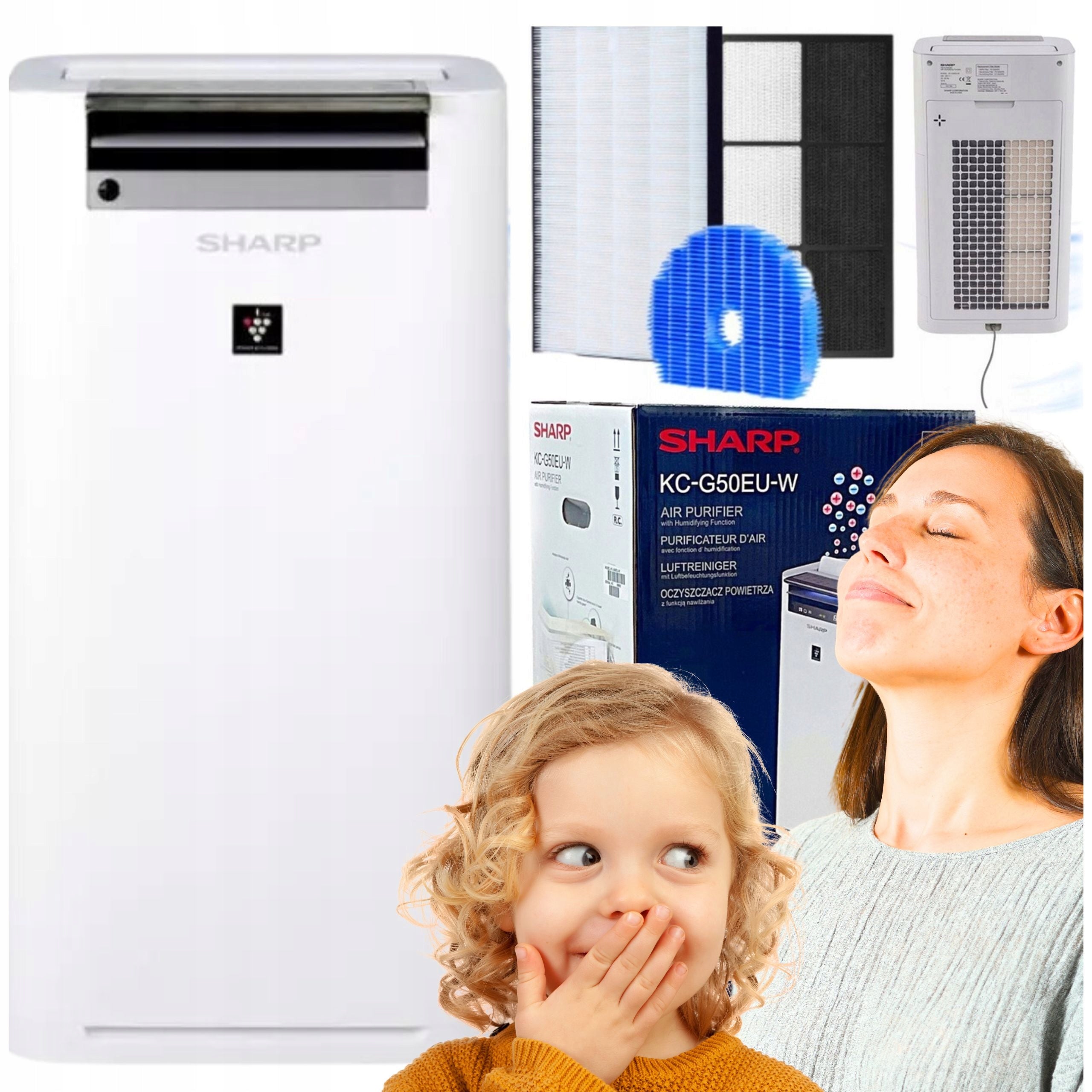 Sharp Air Purifier with Humidifier Ionization KC-G50EUW for Allergy sufferers