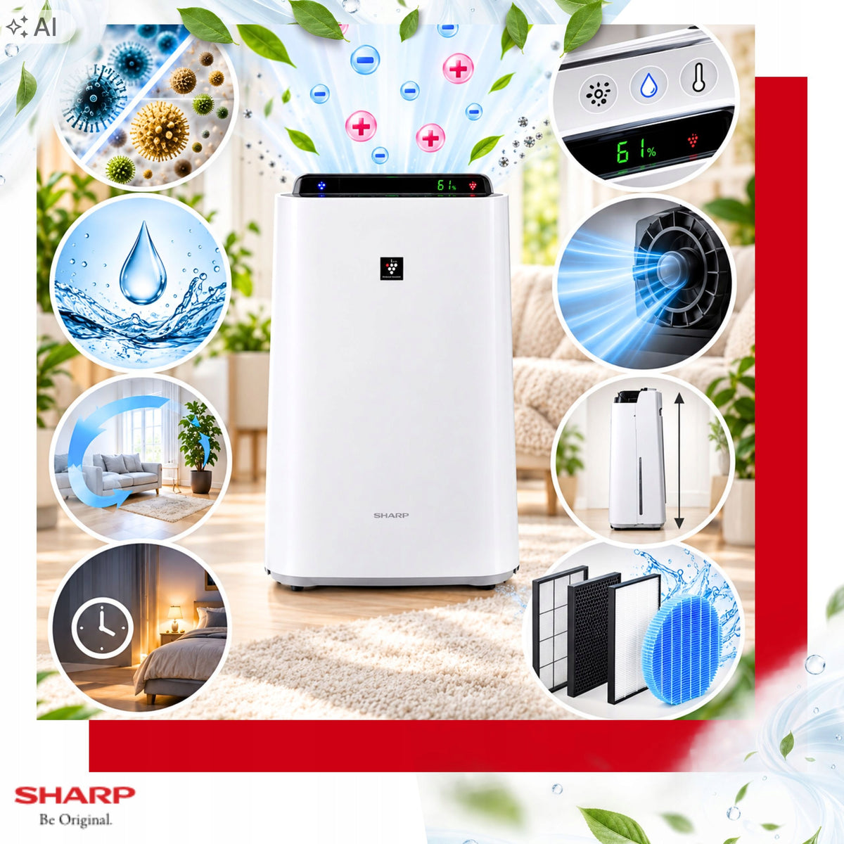 Sharp Air Purifier with Humidifier and Ionization KC-D50EUW Hepa Quiet Medical device no