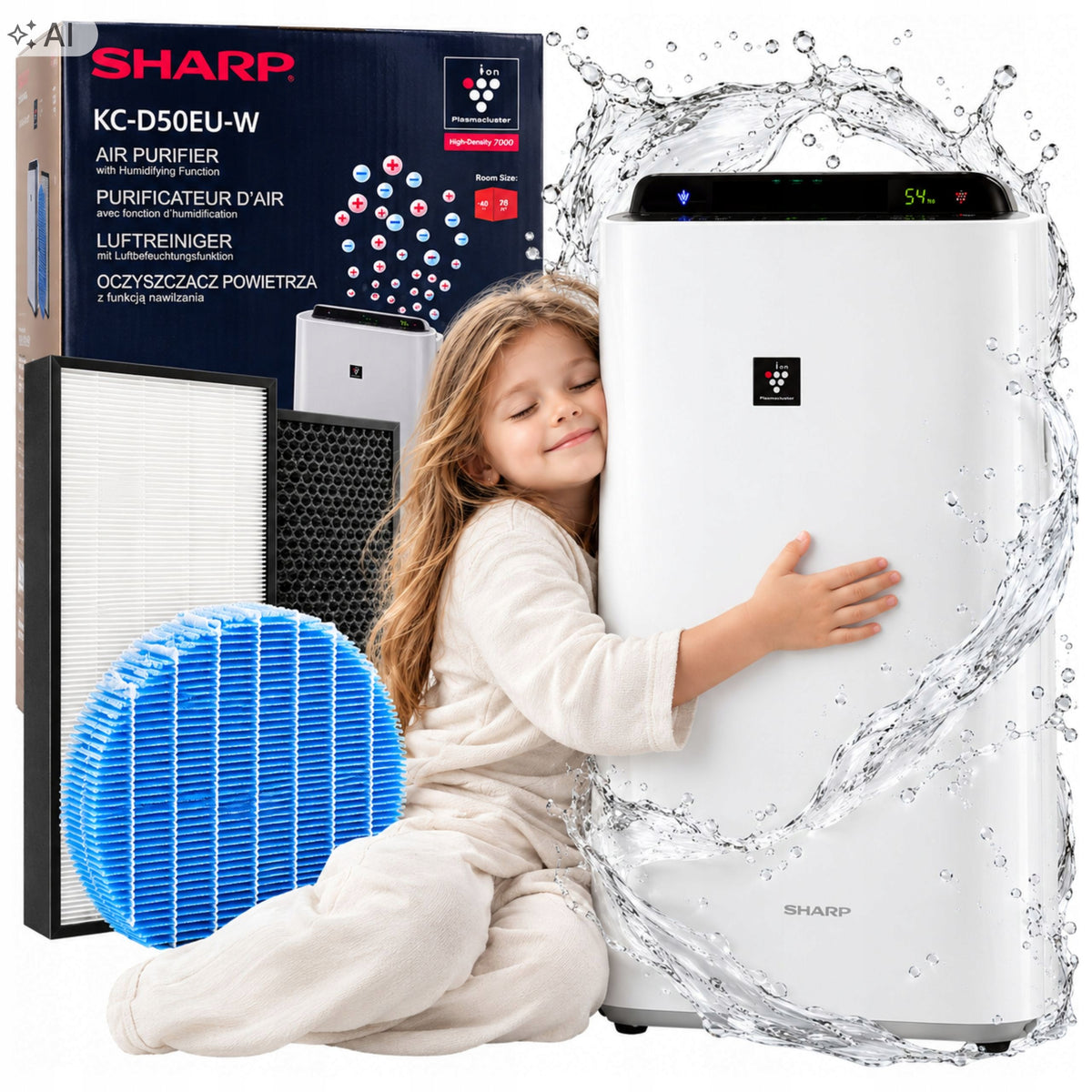 Sharp Air Purifier with Humidifier and Ionization KC-D50EUW Hepa Quiet