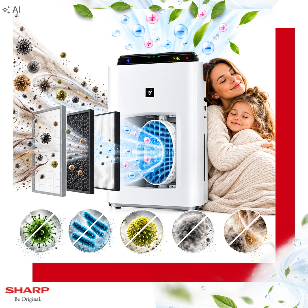 Sharp Air Purifier with Humidifier and Ionization UA-HD50E-L Hepa 306 m Medical device no