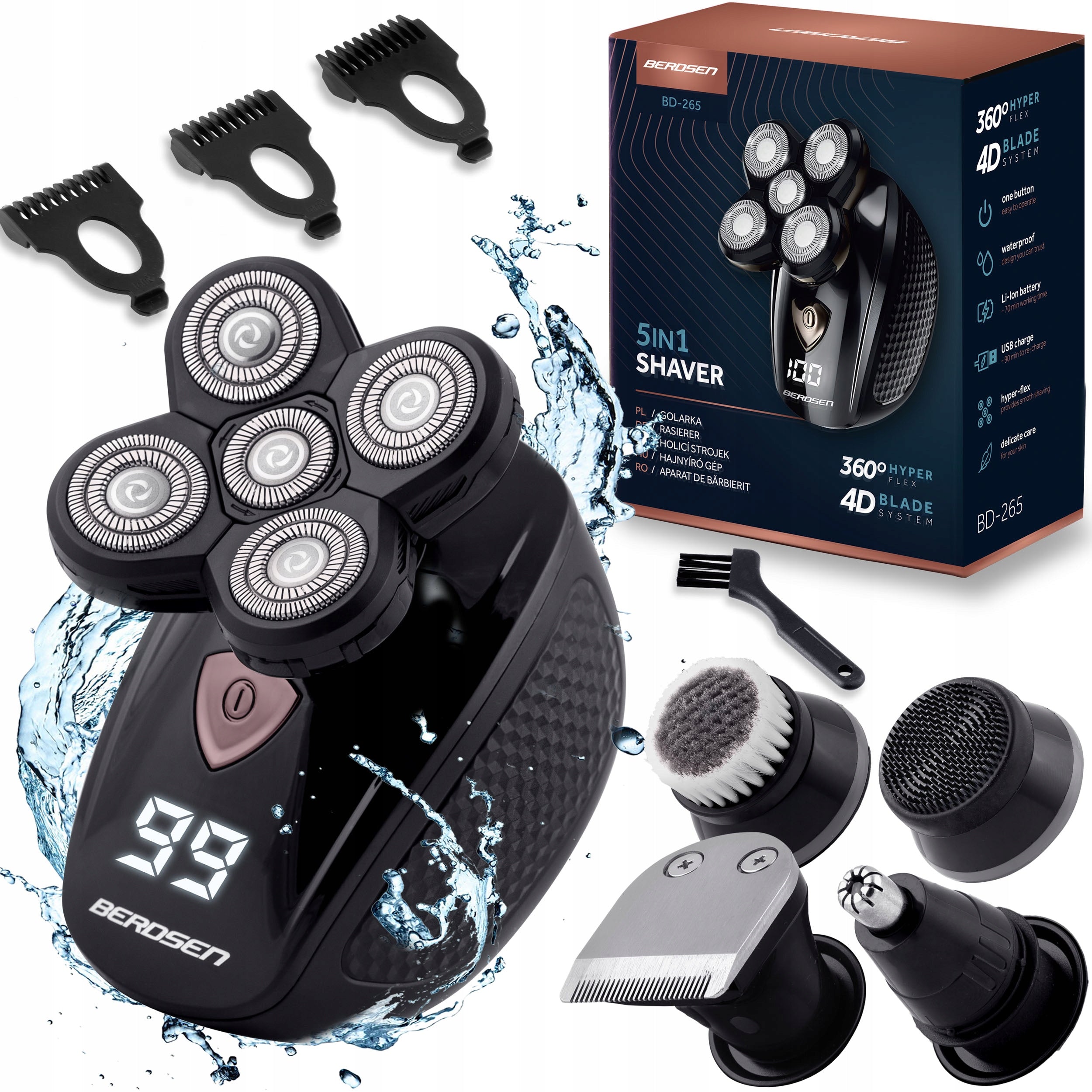 Shaver Men's Trimmer Shaving Machine for Beard Hair Head 5in1 Berdsen