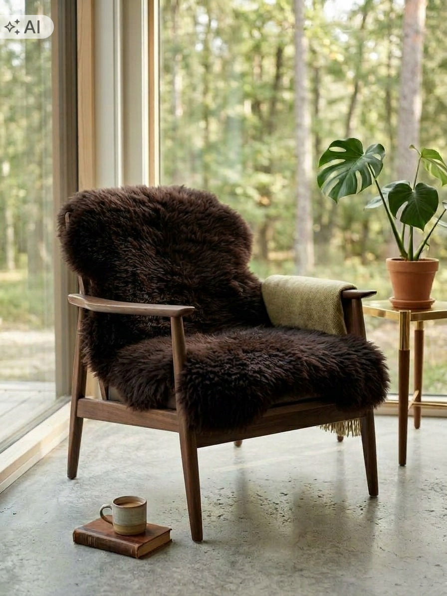 Sheepskin Natural Bedspread Brown-Chocolate Lamb 100x55cm Small Packaging status original