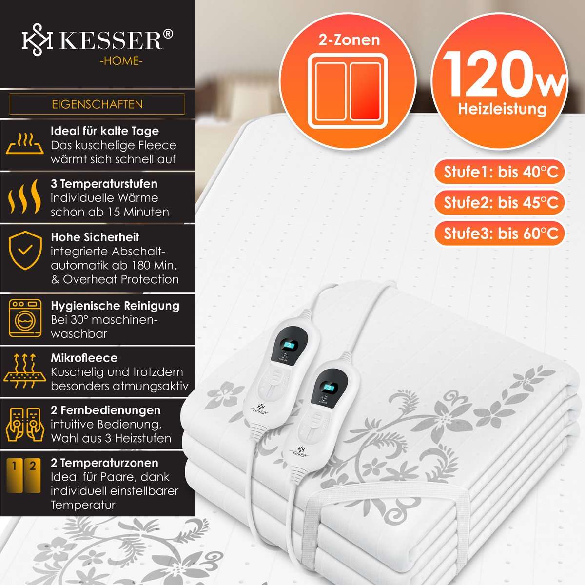 Sheet Blanket Electric Warming Remote Control 160x140 2 Heating Zone Medical device no