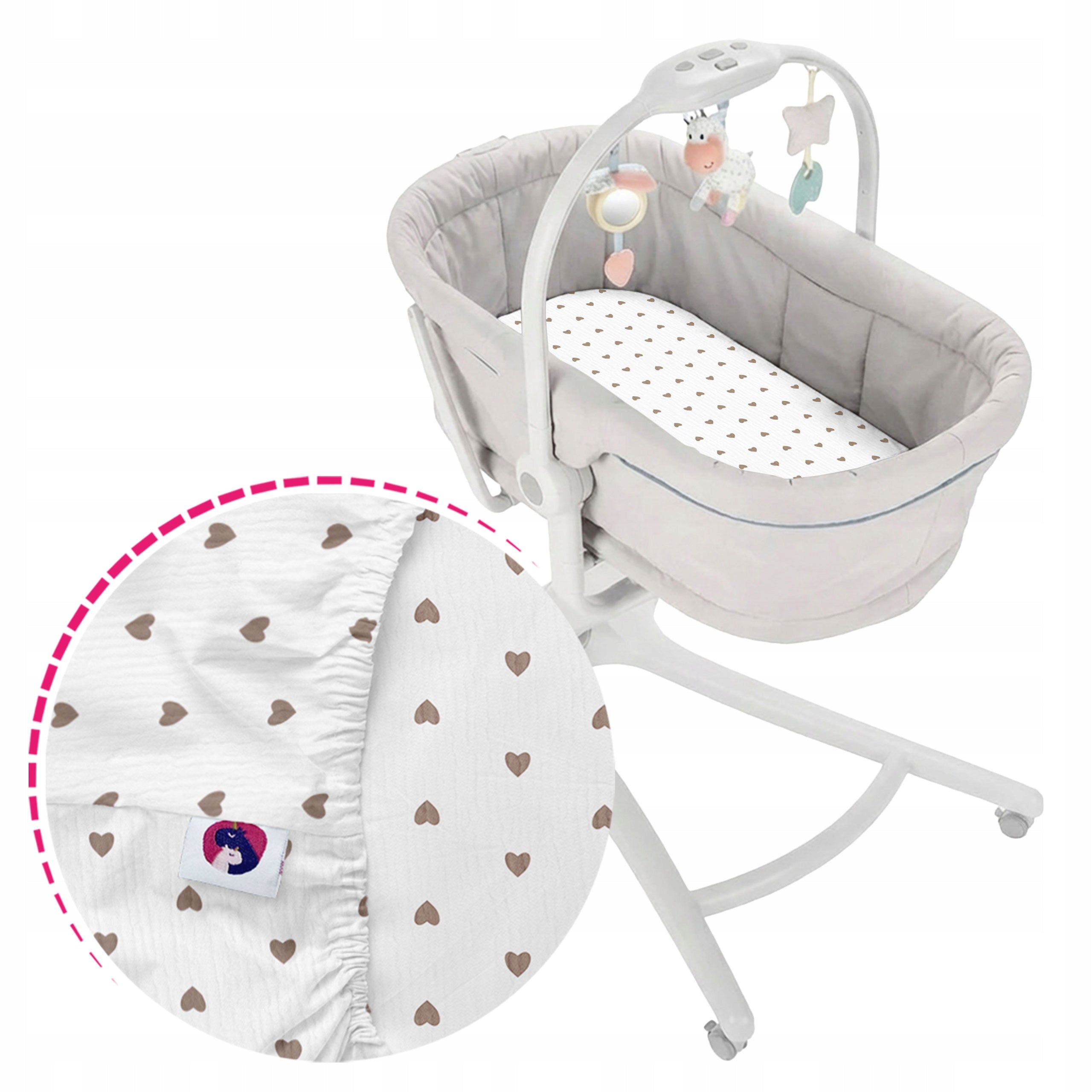 Sheet for Chicco BABY HUG muslin oval with elastic band Boho Hearts