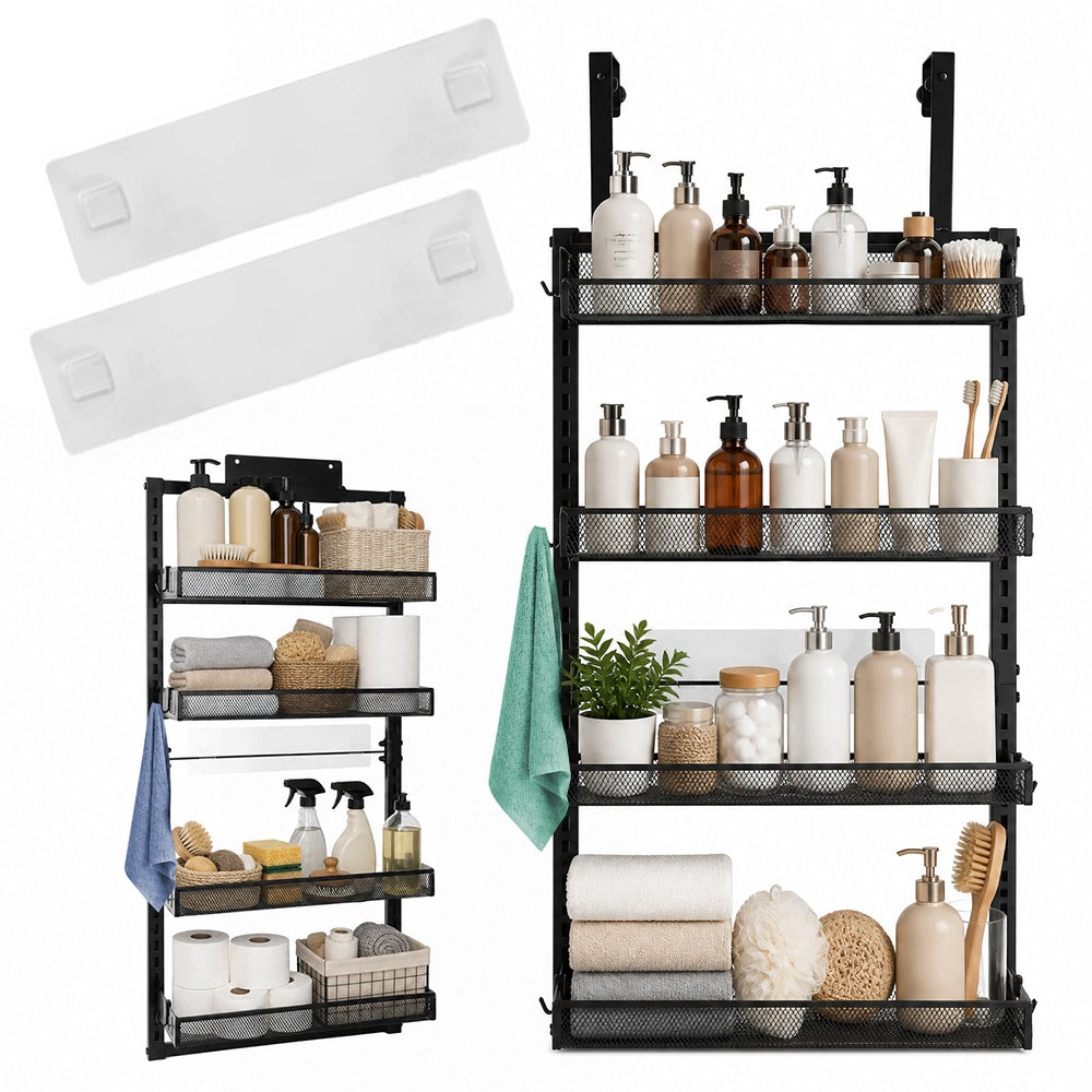 Shelf Bathroom Corner Shower Rack Hanging 4 Shelves Black Steel