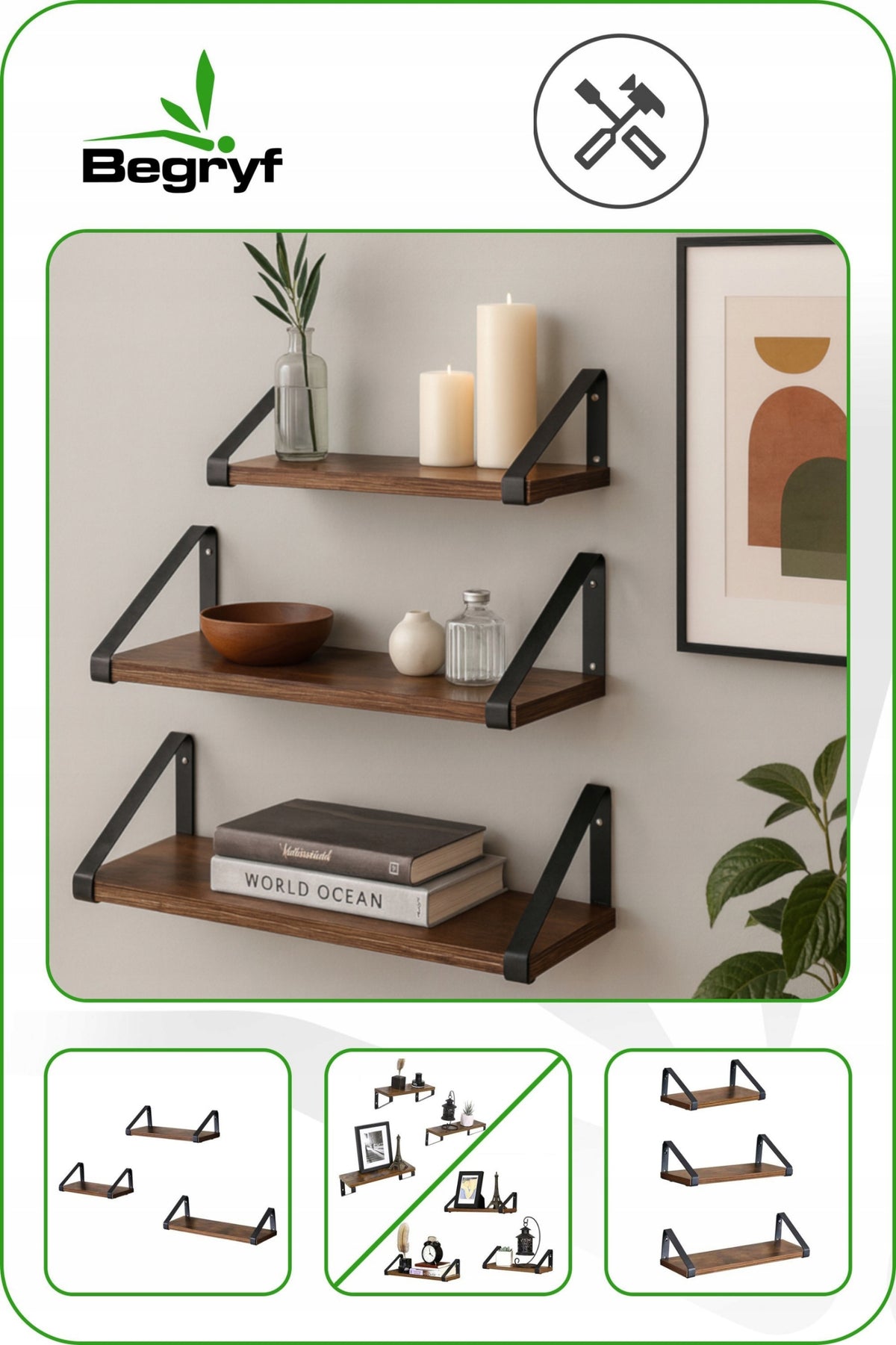Shelf dark brown for bathroom kitchen loft three sizes LOFT modern Packaging status original