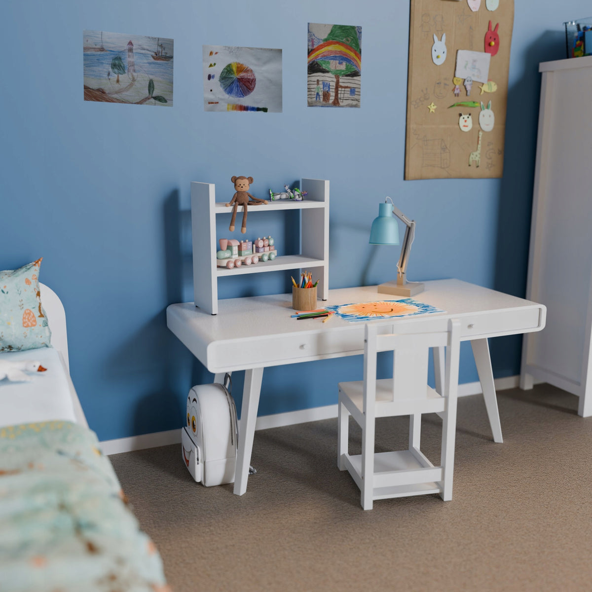 Shelf, small standing bookcase for desk, toys, for child, white, 44cm Manufacturer code Regał 44