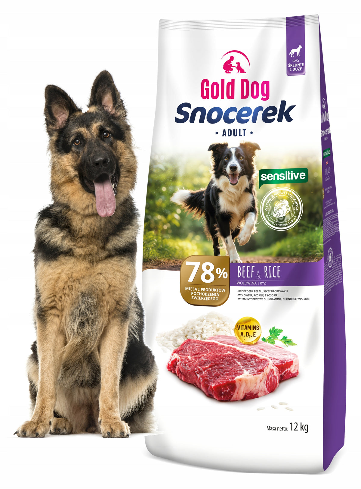 Shepherd Food Gold Dog Snocerek Sensitive 12kg Beef Rice 28/16