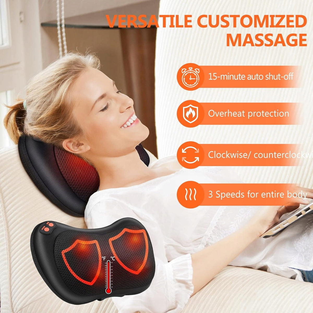 Shiatsu Brelley Back Neck Massager With Heating Massage Pillow Packaging status original