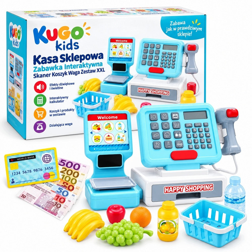 Shop Cash Register Fiscal Toy Interactive Scanner Basket Weight Set XXL