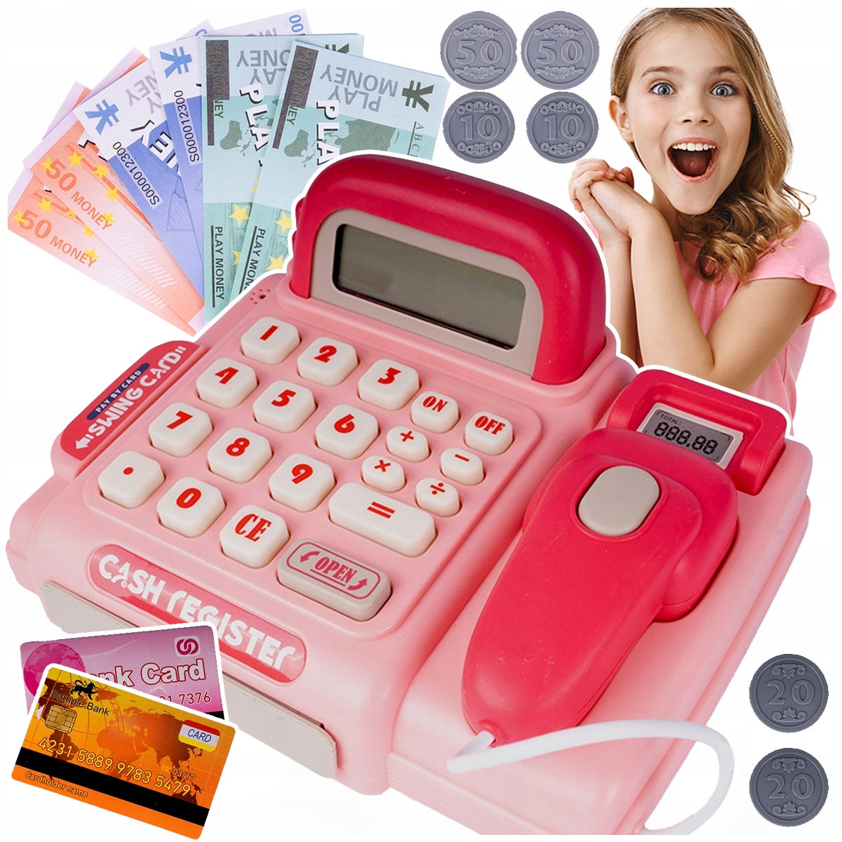 Shop Cash Register Fiscal Toy Kids Calculator Display Money Brand Stator