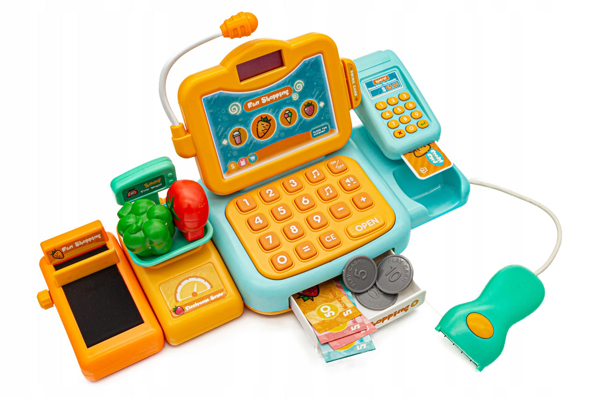 Shop Cash Register Large Toy for Kids Microphone Weight Basket Reader Packaging status original