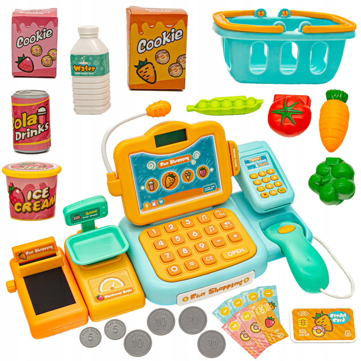 Shop Cash Register Large Toy for Kids Microphone Weight Basket Reader