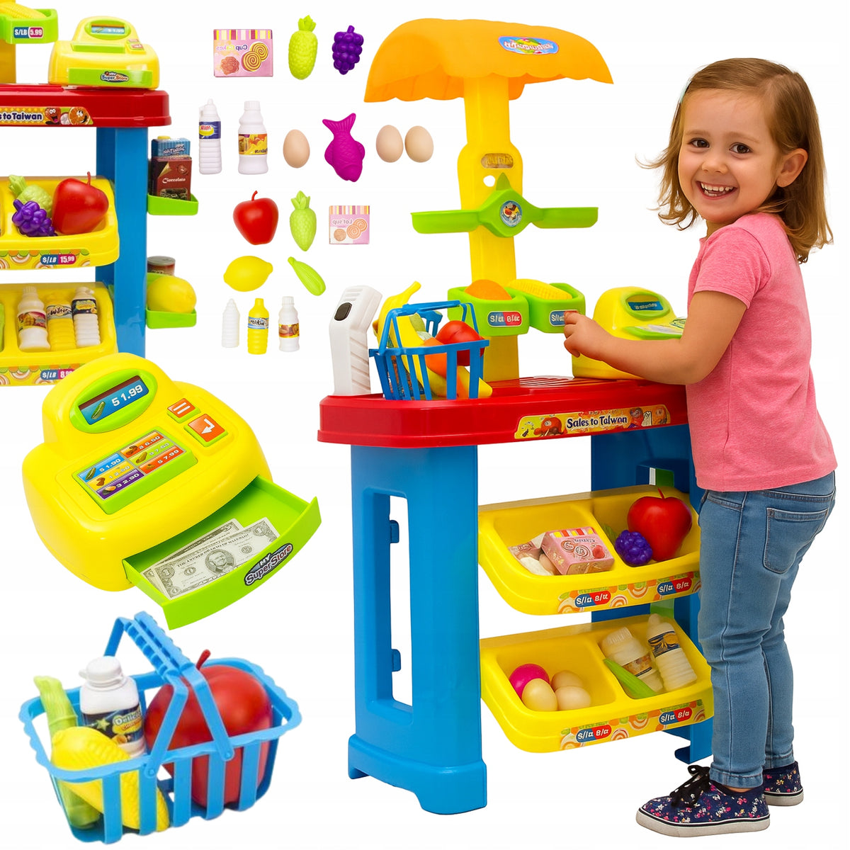 Shop Kids Supermarket Cash Register Fiscal Weight Reader Grocery Store