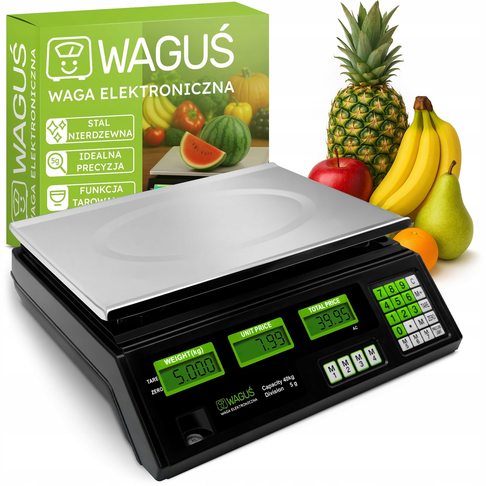 Shop Scale Electronic Warehouse Waguś 40 kg 5 g LCD Battery Additional information auto-off option tare function LCD display back light