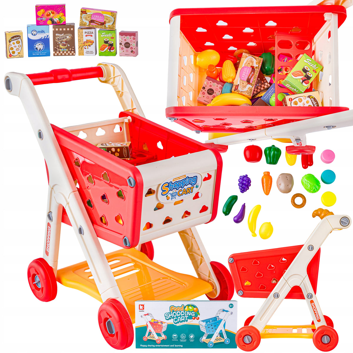 Shopping Cart Shop Basket Fruit Vegetables Supermarket RED