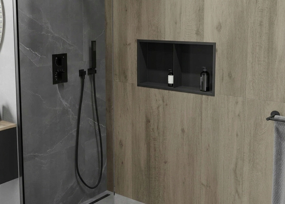 Shower Cavity Shelf Double Black 70x28 cm Brand no brand
