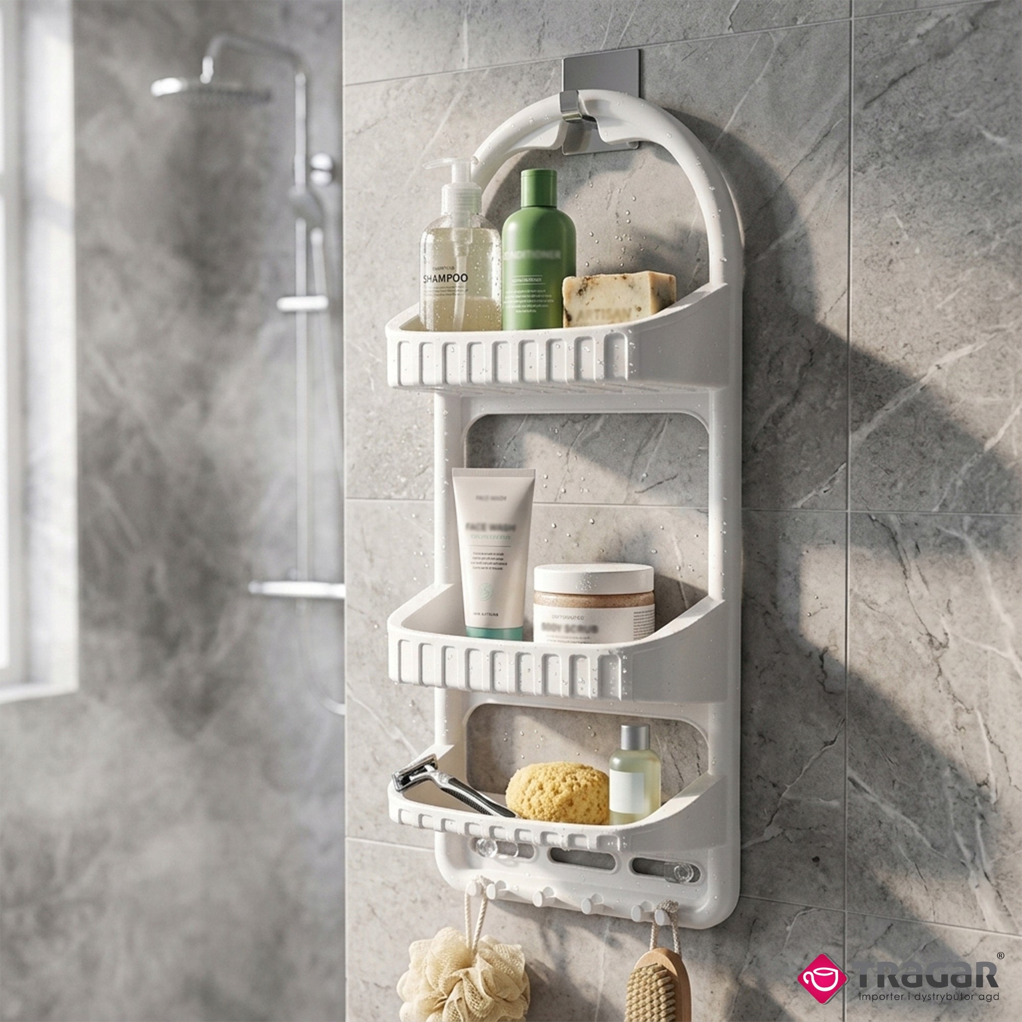 Shower Shelf Hanging Bathroom 3 Shelves Organizer White Plastic Brand Dunya