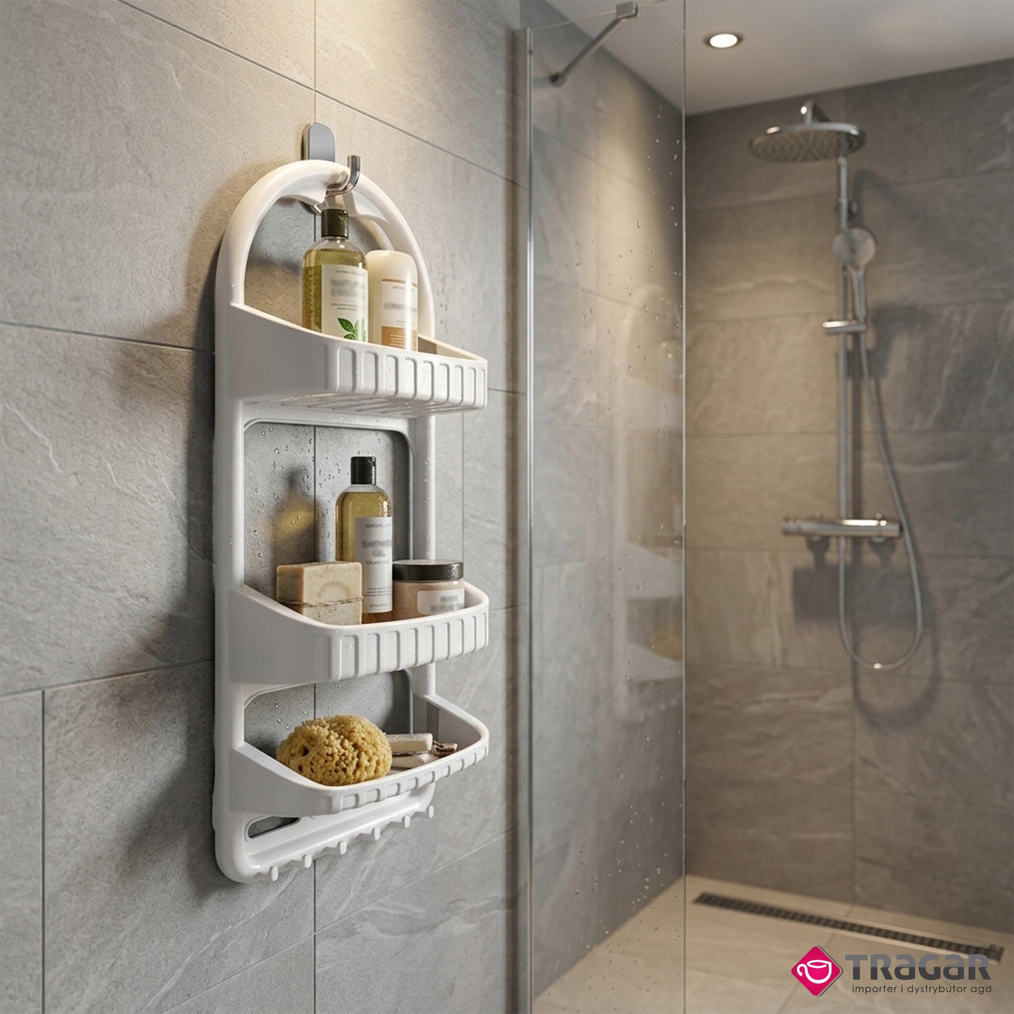 Shower Shelf Hanging Bathroom 3 Shelves Organizer White Plastic Furniture height 10 cm