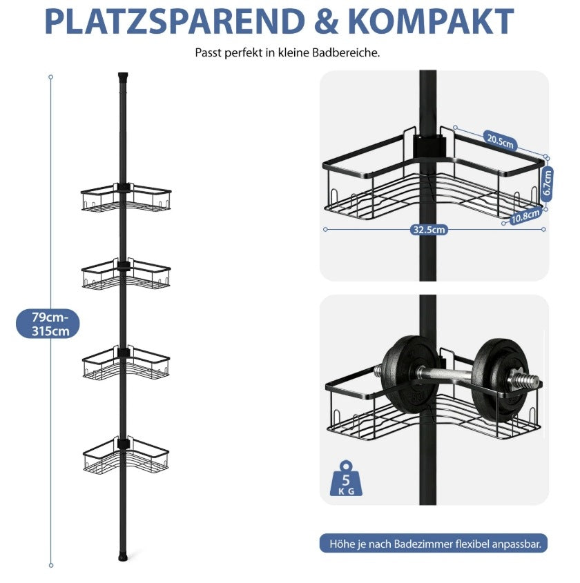 Shower shelf 79 – 315 cm – telescopic, corner, 4 baskets, without drilling Manufacturer code SD1