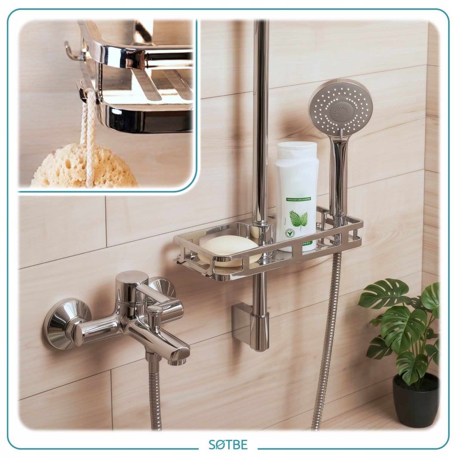 Shower shelf installation without drilling on rain shower rod tube LIGHT Manufacturer code LARK-S-SHELF-2348338